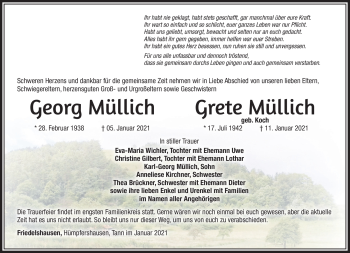 Traueranzeige von Georg Müllich von Südthüringer Presse