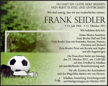 Traueranzeige von Frank Seidler von Südthüringer Presse