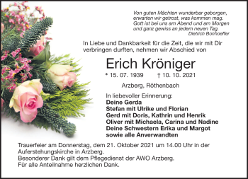 Traueranzeige von Erich Kröniger von Frankenpost