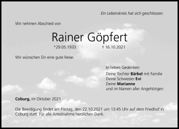 Traueranzeige von Rainer Göpfert von Neue Presse Coburg