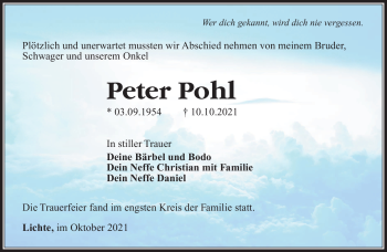 Traueranzeige von Peter Pohl von Südthüringer Presse