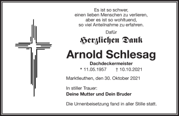 Traueranzeige von Arnold Schlesag von Frankenpost