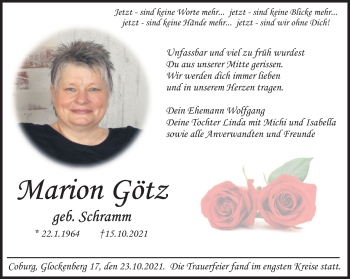 Traueranzeige von Marion Götz von Neue Presse Coburg