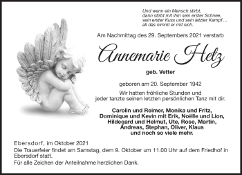 Traueranzeige von Annemarie Hetz von Neue Presse Coburg