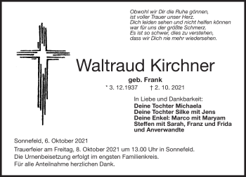 Traueranzeige von Waltraud Kirchner von Neue Presse Coburg