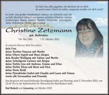 Traueranzeige von Christine Zetzmann von Südthüringer Presse