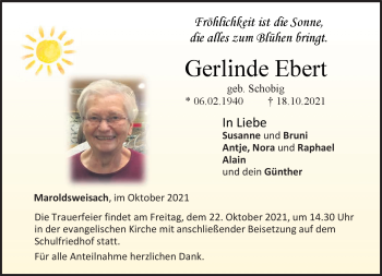 Traueranzeige von Gerlinde Ebert von Neue Presse Coburg