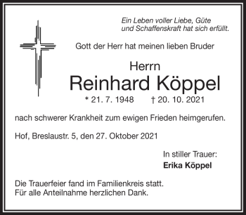 Traueranzeige von Reinhard Köppel von Frankenpost