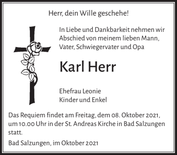Traueranzeige von Karl Herr von Südthüringer Presse