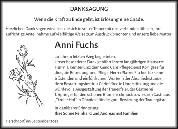 Traueranzeige von Anni Fuchs von Südthüringer Presse