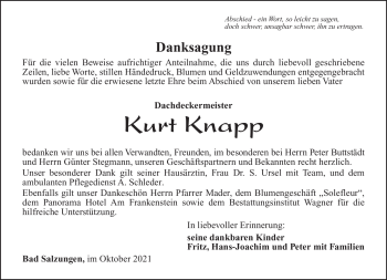Traueranzeige von Kurt Knapp von Südthüringer Presse