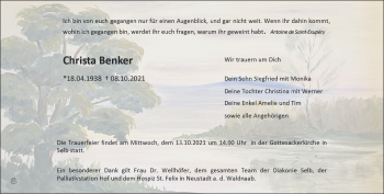 Traueranzeige von Christa Benker von Frankenpost