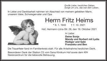 Traueranzeige von Fritz Heims von Frankenpost