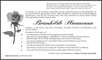 Traueranzeige von Brunhilde Plaumann von Südthüringer Presse