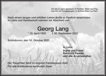 Traueranzeige von Georg Lang von Frankenpost