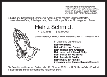 Traueranzeige von Heinz Schmidt von Frankenpost