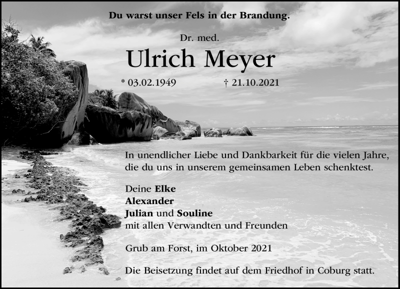 Traueranzeige für Ulrich Meyer vom 30.10.2021 aus Neue Presse Coburg