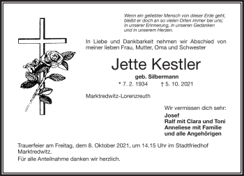 Traueranzeige von Jette Kestler von Frankenpost