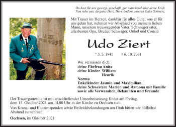 Traueranzeige von Udo Ziert von Südthüringer Presse