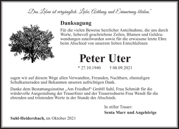 Traueranzeige von Peter Uter von Südthüringer Presse