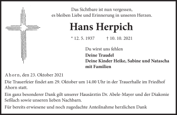 Traueranzeige von Hans Herpich von Neue Presse Coburg