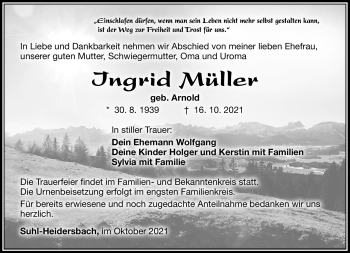 Traueranzeige von Ingrid Müller von Südthüringer Presse