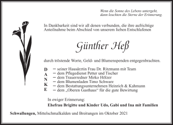 Traueranzeige von Günther Heß von Südthüringer Presse