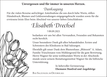 Traueranzeige von Elisabeth Drechsel von Südthüringer Presse