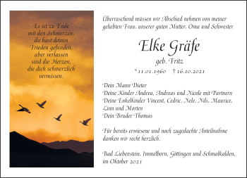 Traueranzeige von Elke Gräfe von Südthüringer Presse