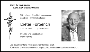 Traueranzeige von Dieter Forberich von Frankenpost