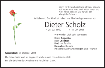 Traueranzeige von Dieter Scholz von Neue Presse Coburg