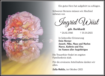 Traueranzeige von Ingrid Wüst von Südthüringer Presse