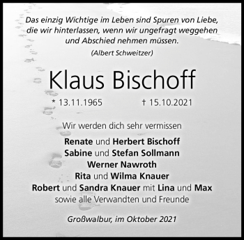 Traueranzeige von Klaus Bischoff von Neue Presse Coburg
