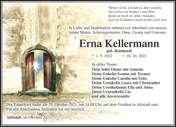 Traueranzeige von Erna Kellermann von Südthüringer Presse