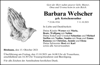 Traueranzeige von Barbara Welscher von Neue Presse Coburg
