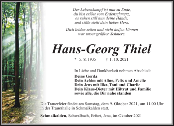 Traueranzeige von Hans-Georg Thiel von Südthüringer Presse