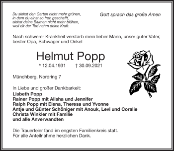 Traueranzeige von Helmut Popp von Frankenpost
