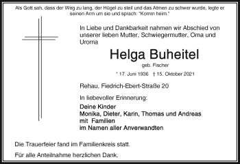 Traueranzeige von Helga Buheitel von Frankenpost