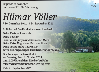 Traueranzeige von Hilmar Völler von Südthüringer Presse