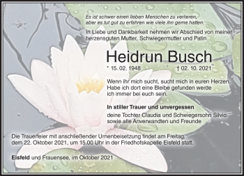 Traueranzeige von Heidrun Busch von Südthüringer Presse
