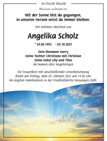 Traueranzeige von Angelika Scholz von Südthüringer Presse