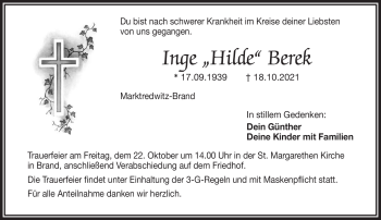 Traueranzeige von Inge Berek von Frankenpost