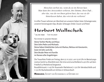 Traueranzeige von Herbert Wallschek von Südthüringer Presse