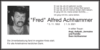 Traueranzeige von Alfred Achhammer von Frankenpost