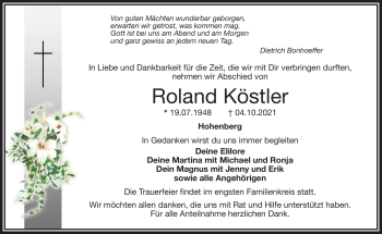Traueranzeige von Roland Köstler von Frankenpost