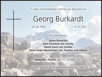 Traueranzeige von Georg Burkardt von Neue Presse Coburg