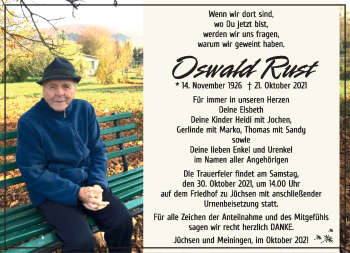 Traueranzeige von Oswald Rust von Südthüringer Presse