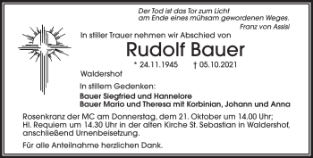 Traueranzeige von Rudolf Bauer von Frankenpost