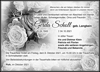 Traueranzeige von Gerda Scholl von Südthüringer Presse