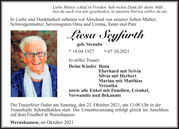 Traueranzeige von Liesa Seyfarth von Südthüringer Presse